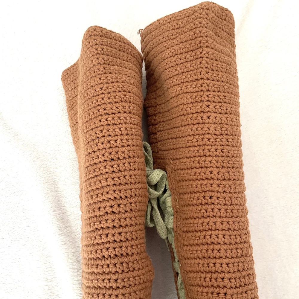 LIVS Crochet Knee High Espadrille Boots Tan Lace Up Boho Cottagecore Size 7 - Picture 3 of 15
